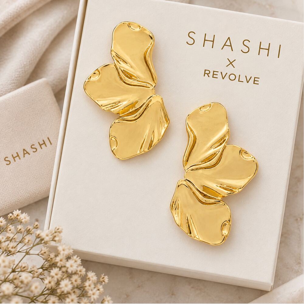 SHASHI x REVOLVE Sophia Gold Plated Statement Earrings Sculptural New In Box